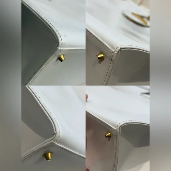 Vintage Yves Saint Laurent Logo Metal Bar Handle Leather Handbag 1980s-1990s - Picture 11 of 16